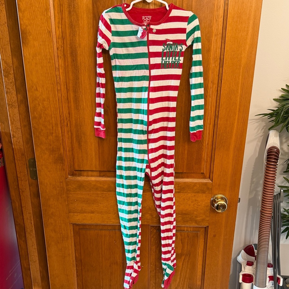 CHRISTMAS theme Ones Red and Green Striped Kids Footie